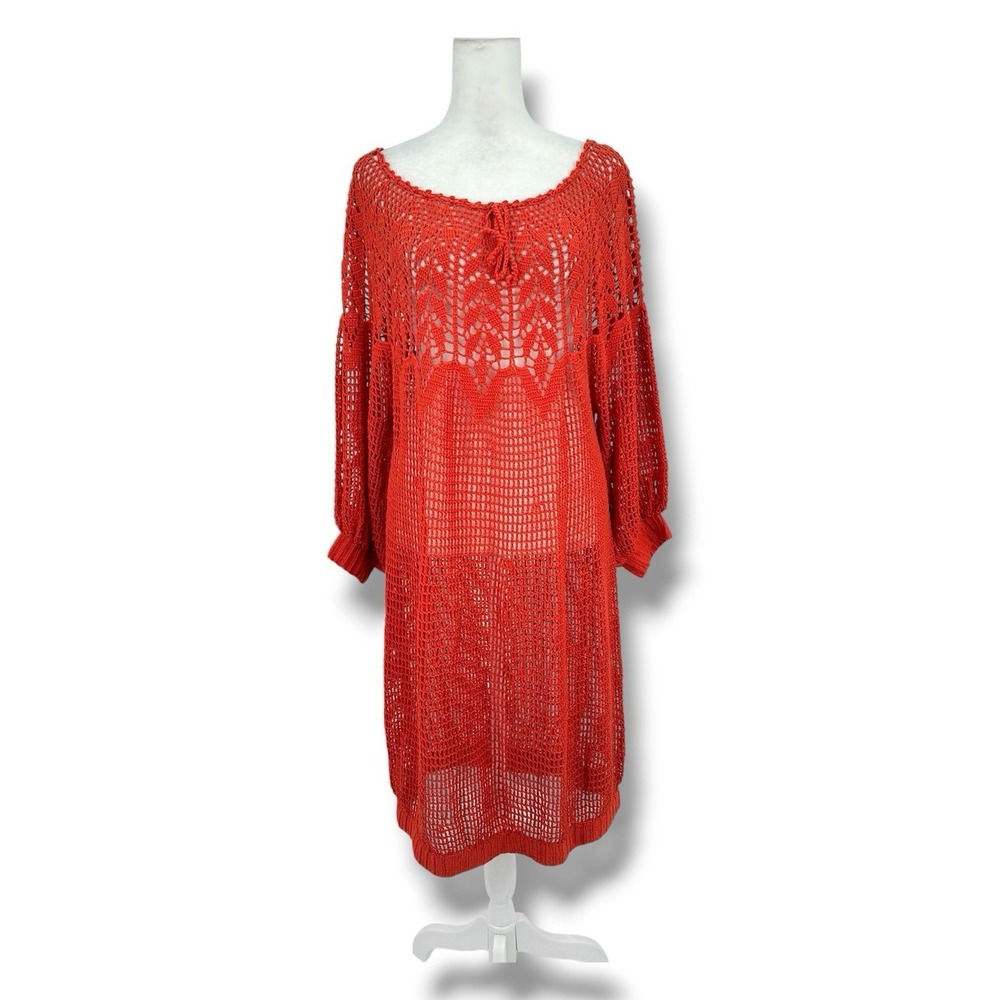 Anthropologie Korovilas Coral‎ Crochet Cover Up Tunic Dress M Boho Beach Resort